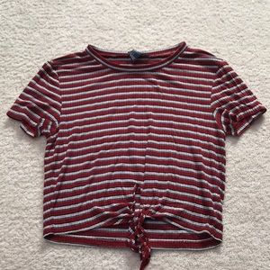 striped t shirt with knitted tie